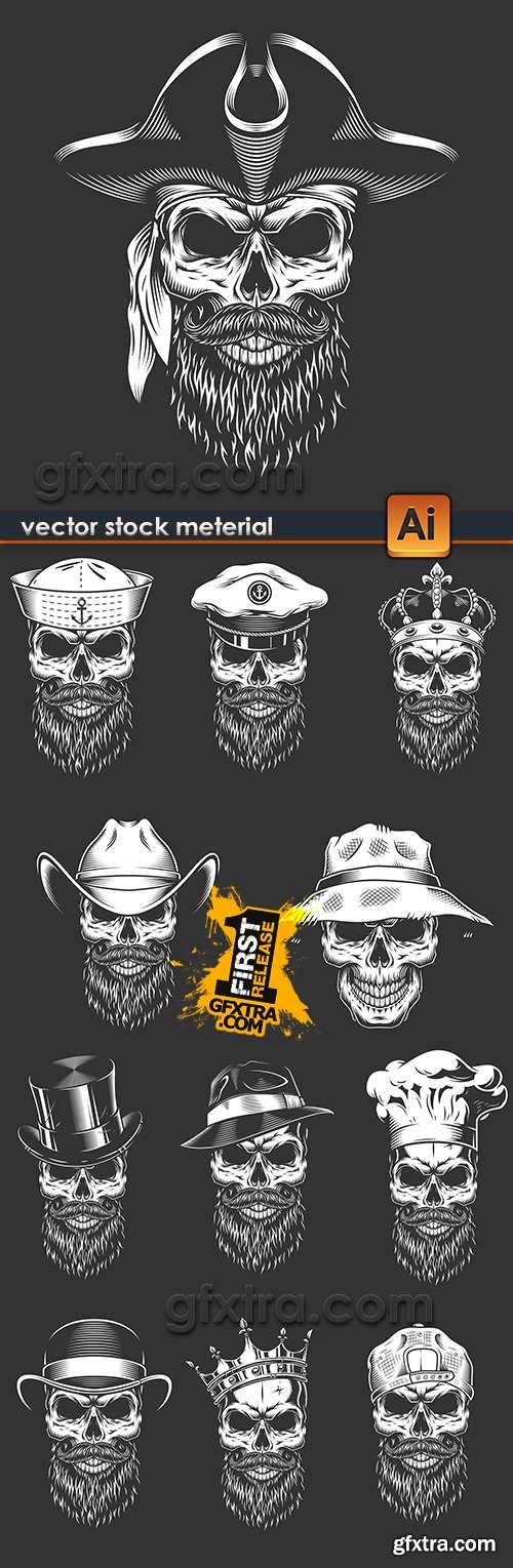 Skull in hat illustration Wild West of retro emblem