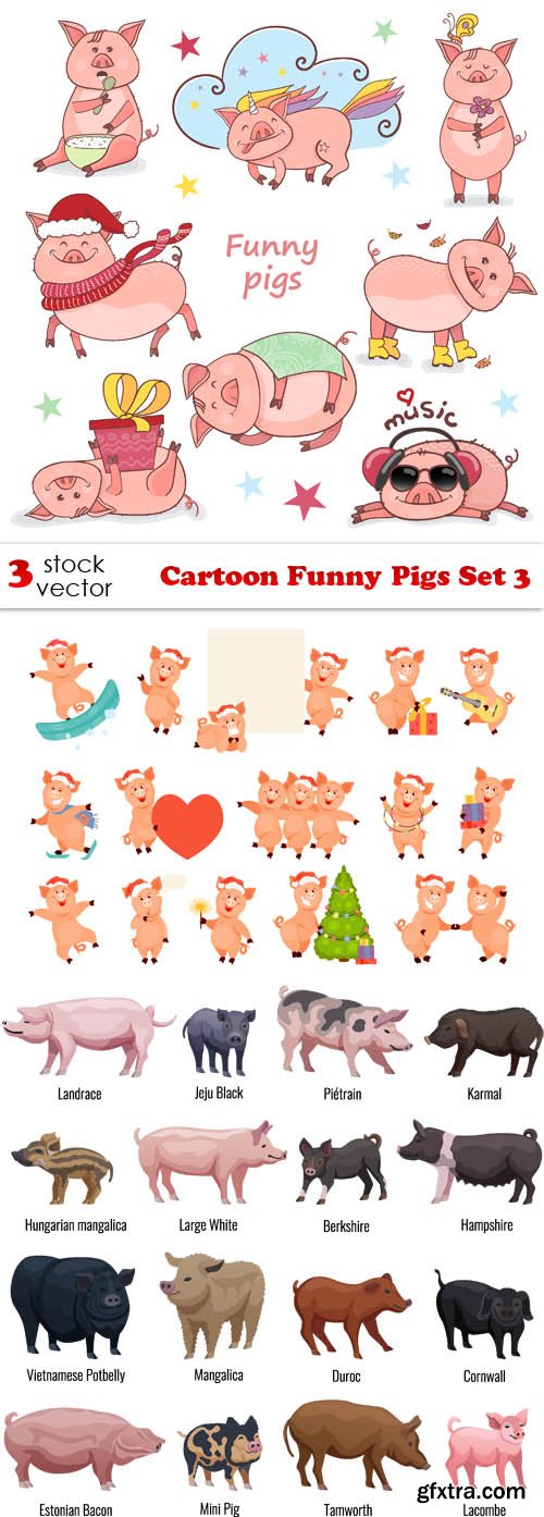 Vectors - Cartoon Funny Pigs Set 3