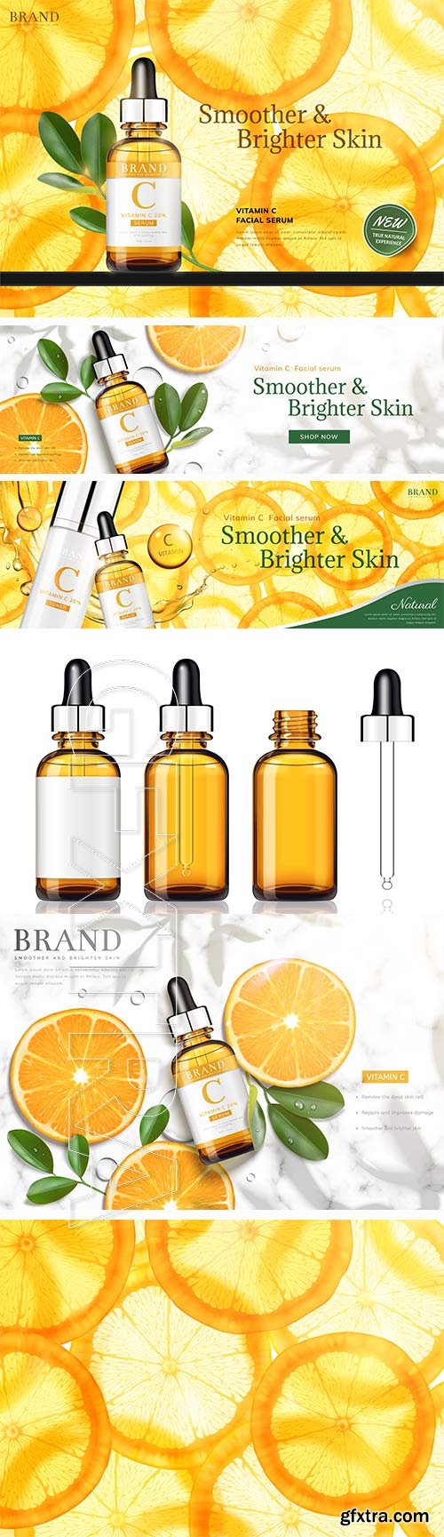 Vitamin C essence banner ads 3d vector illustration