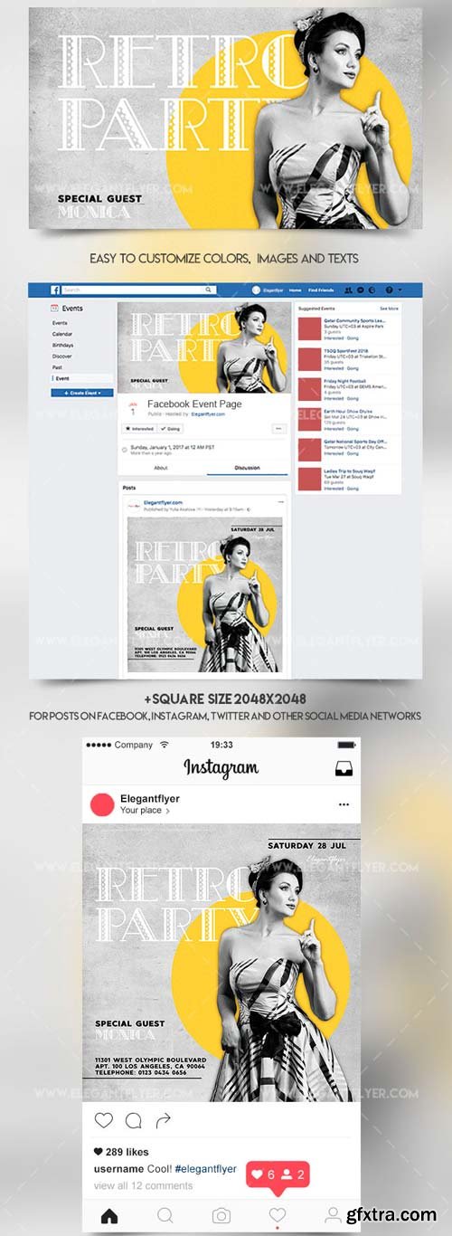 Retro Party V39 2018 Facebook Event + Instagram template + YouTube