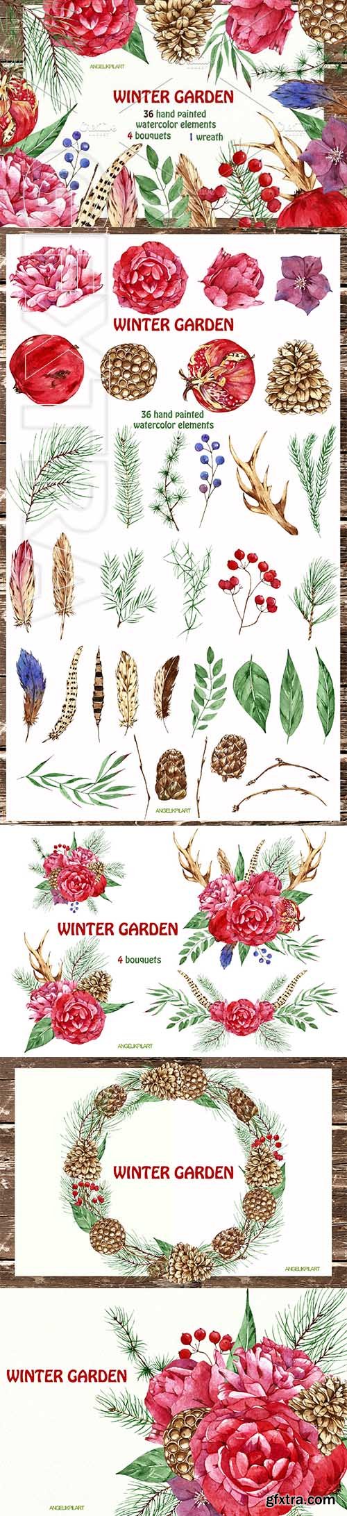 CreativeMarket - Watercolor set winter garden 2149826