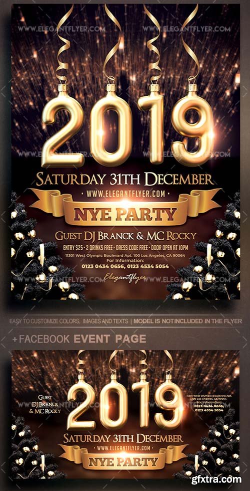 2019 NYE Party V1 2018 Flyer PSD Template