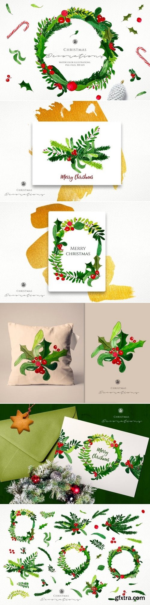 CM - Watercolor Christmas Decorations 3103764