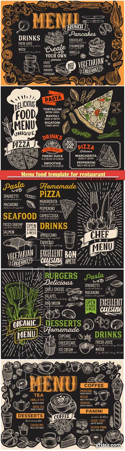 Menu food template for restaurant with hand-drawn graphic