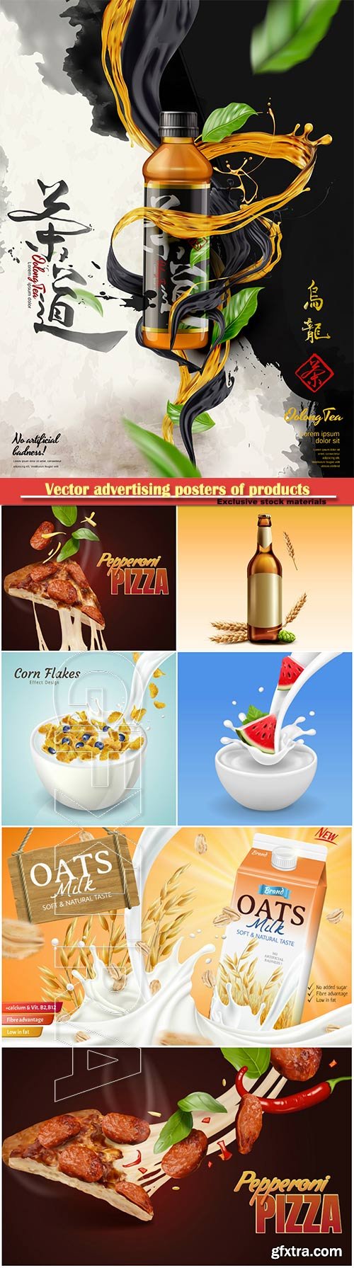 Vector advertising posters of various products