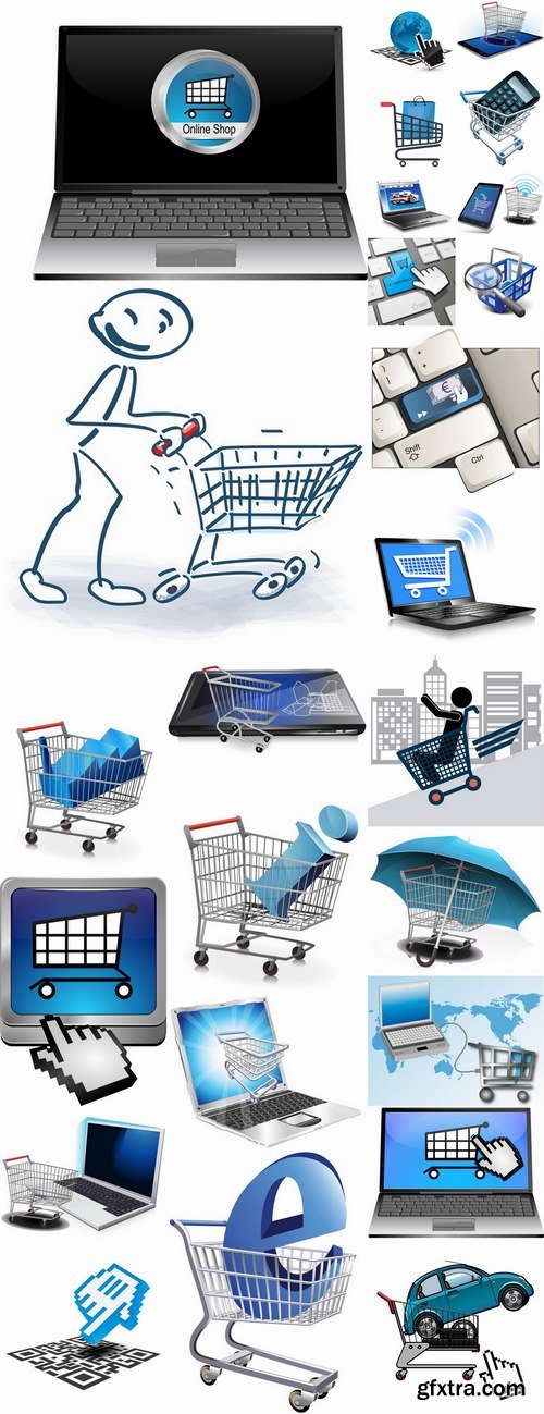 Shopping cart online shopping laptop tablet computer network 25 EPS
