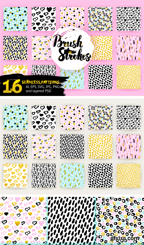 Designbundles - Brush Strokes Trendy Seamless Patterns 55232