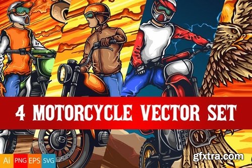 4 Motorcycle Vector Set