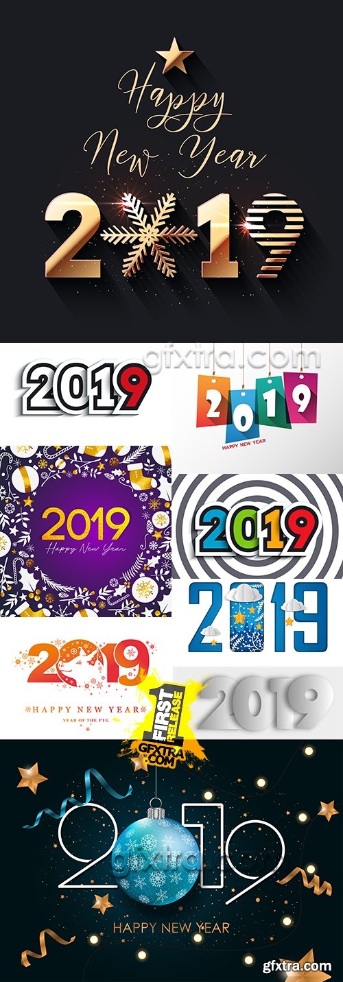 2019 New Year festive inscriptions decorative design 4