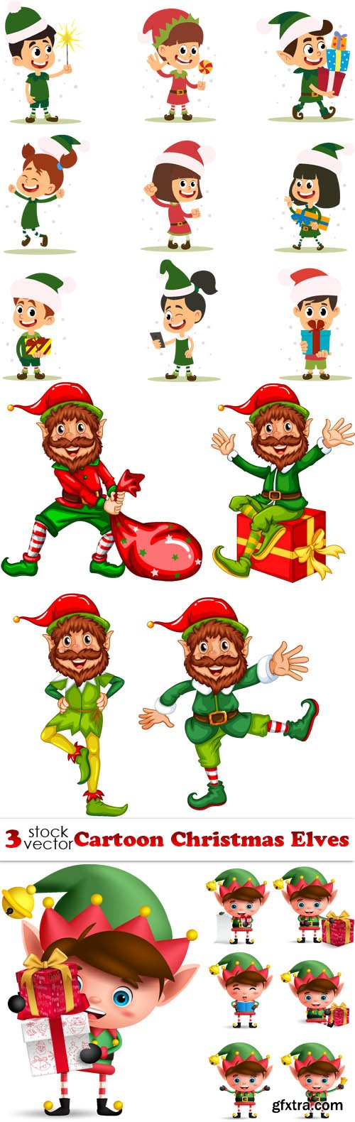 Vectors - Cartoon Christmas Elves