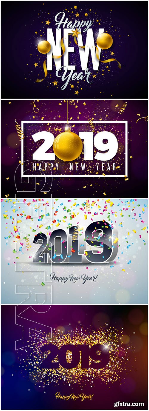 2019 Happy New Year vector illustration with typography lettering