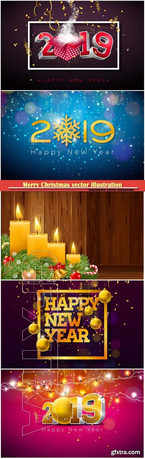 2019 Happy New Year illustration with 3d gold number