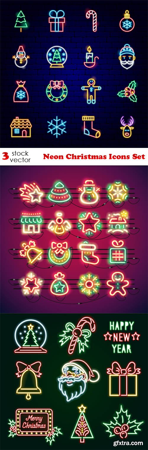 Vectors - Neon Christmas Icons Set