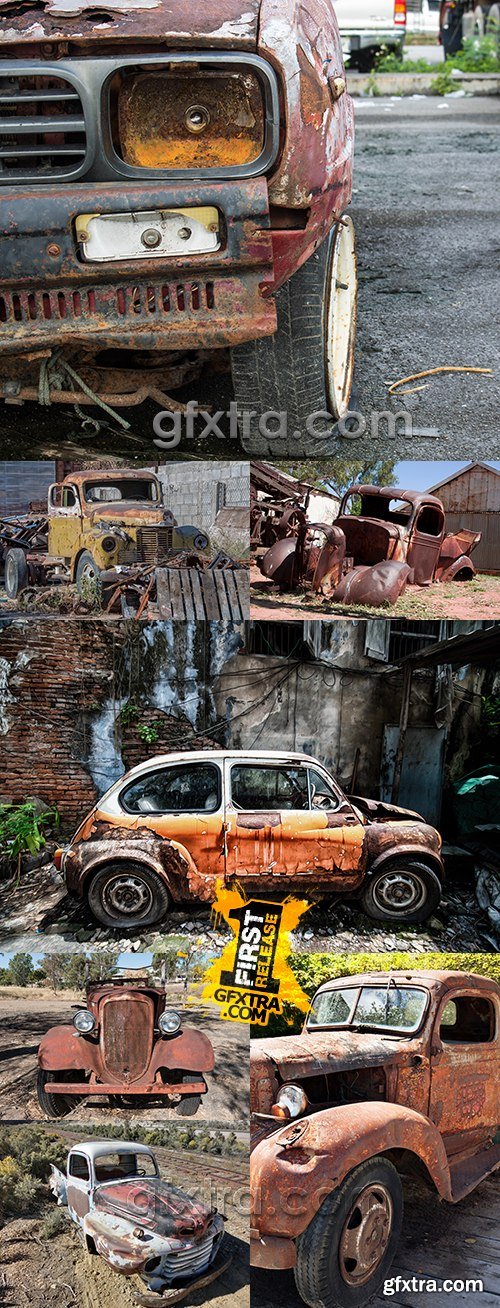 Old Rusty cars and trucks left on a dump