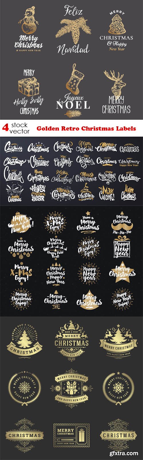 Vectors - Golden Retro Christmas Labels