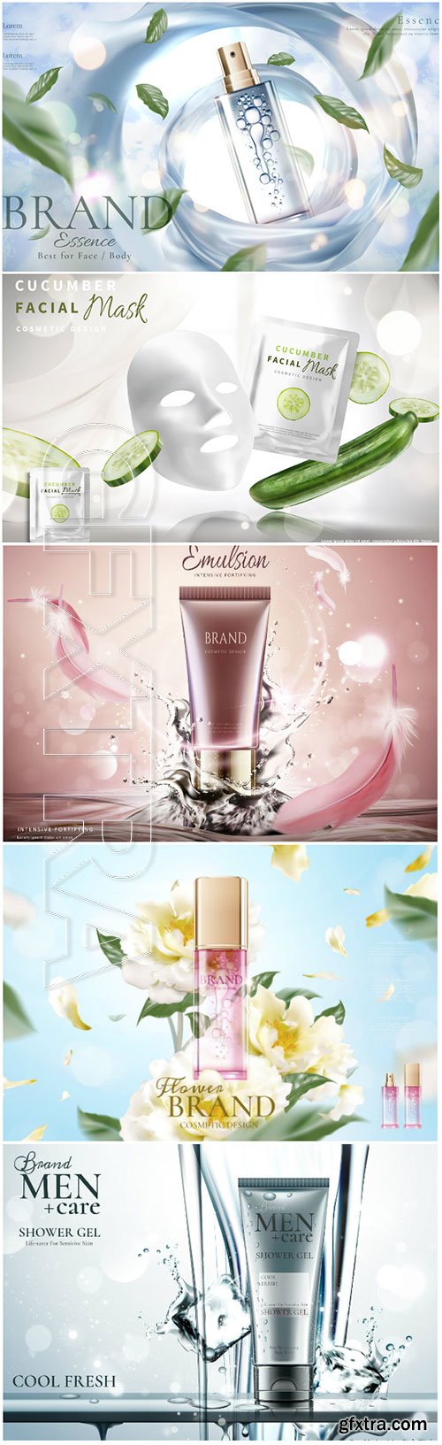 Skincare banner ads in 3d vector illustration