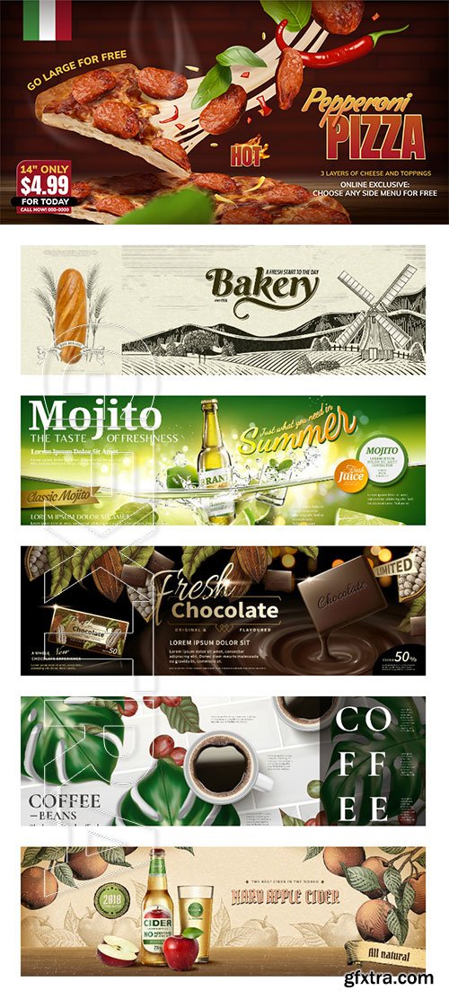 Food banner vector ads in 3d illustration