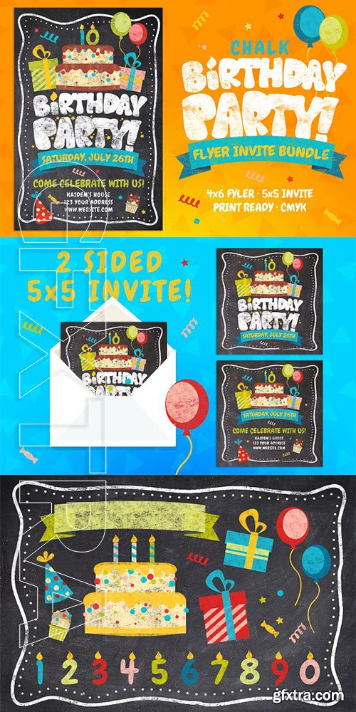 CreativeMarket - Chalk Birthday Party Flyer Bundle 3135571