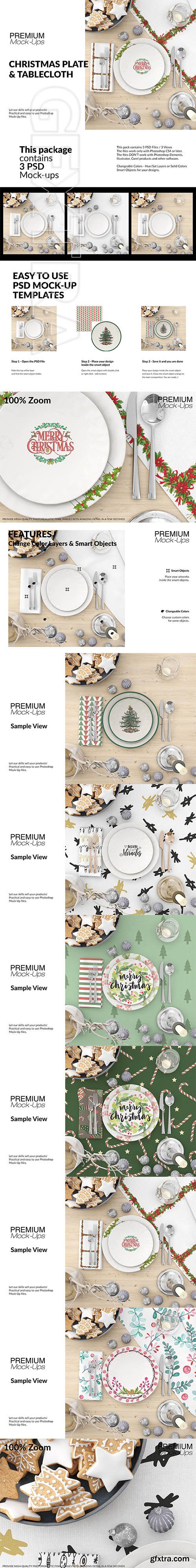 CreativeMarket - Christmas Plates &Tablecloth Set 3118291