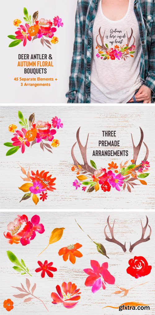 Thehungryjpeg - Autumn Watercolor Flower Bouquet Builder 3496871