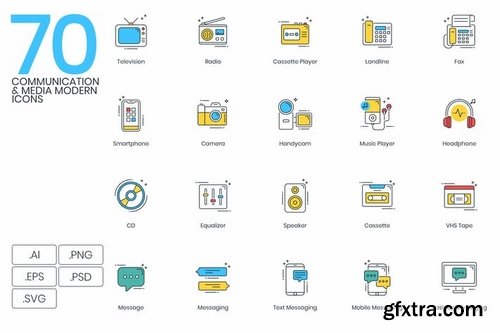 70 Communication & Media Modern Icons