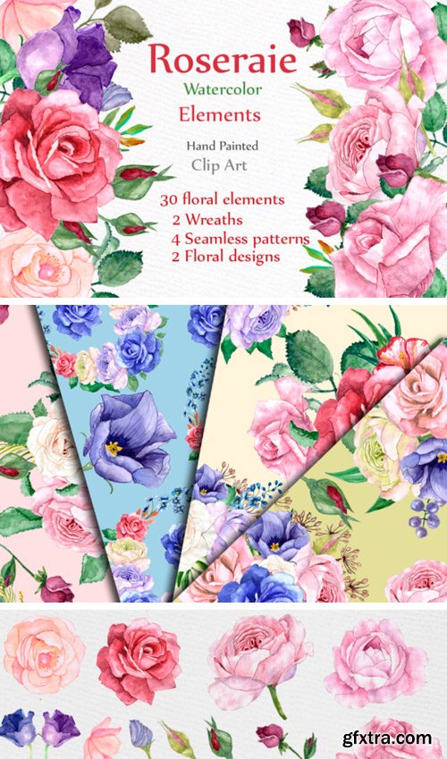 Creativefabrica - Watercolor Roses Clipart 481844