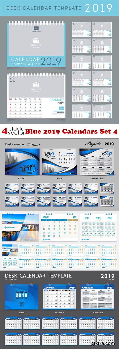 Vectors - Blue 2019 Calendars Set 4