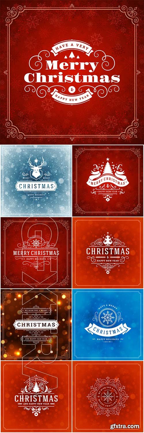 Christmas and new year retro vector label design