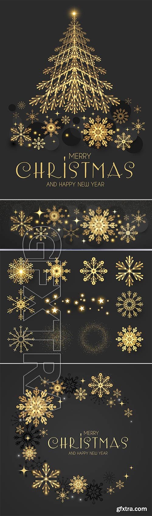 Christmas vector illustration with golden snowflakes