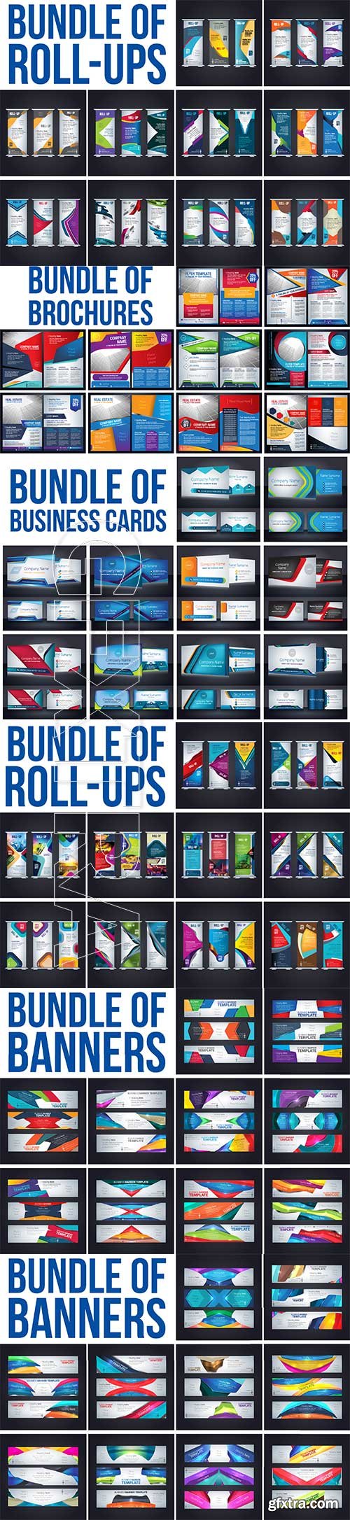 Bundle of banners, roll-ups, brochure vector templates