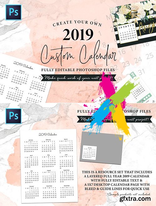 CreativeMarket - 2019 Fully Editable Calendar Kit 2737382