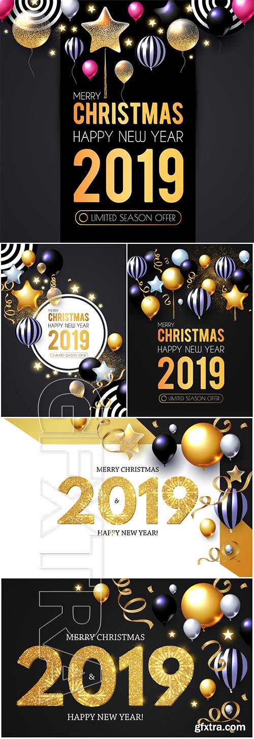 Happy New 2019 Year greeting card vector illustration