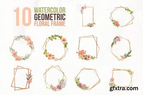 10 Watercolor Geometric Floral Frame Illustration