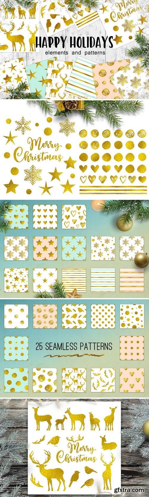 Happy Holidays Golden Christmas Design Kit