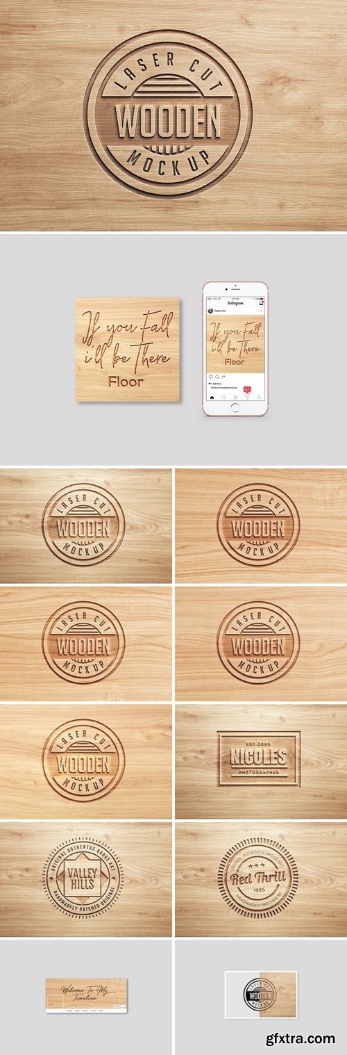 CM - Logo Mock Ups Wood Set 1438552