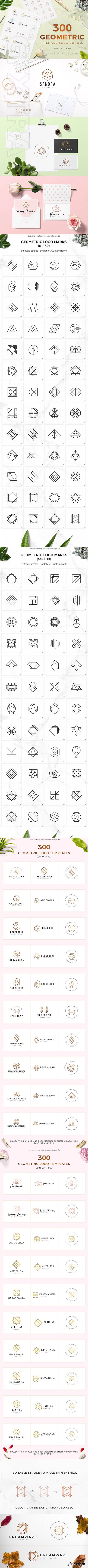 CreativeMarket - 300 Geometric Premade Logo Bundle 3155393