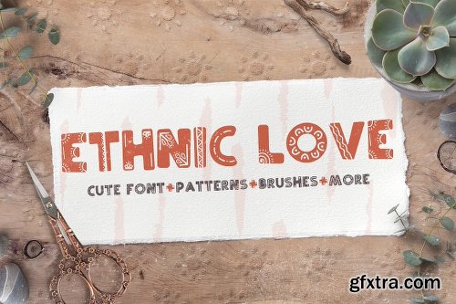 CreativeMarket Ethnic love font BUNDLE+ 40 ELEMENTS 3081287