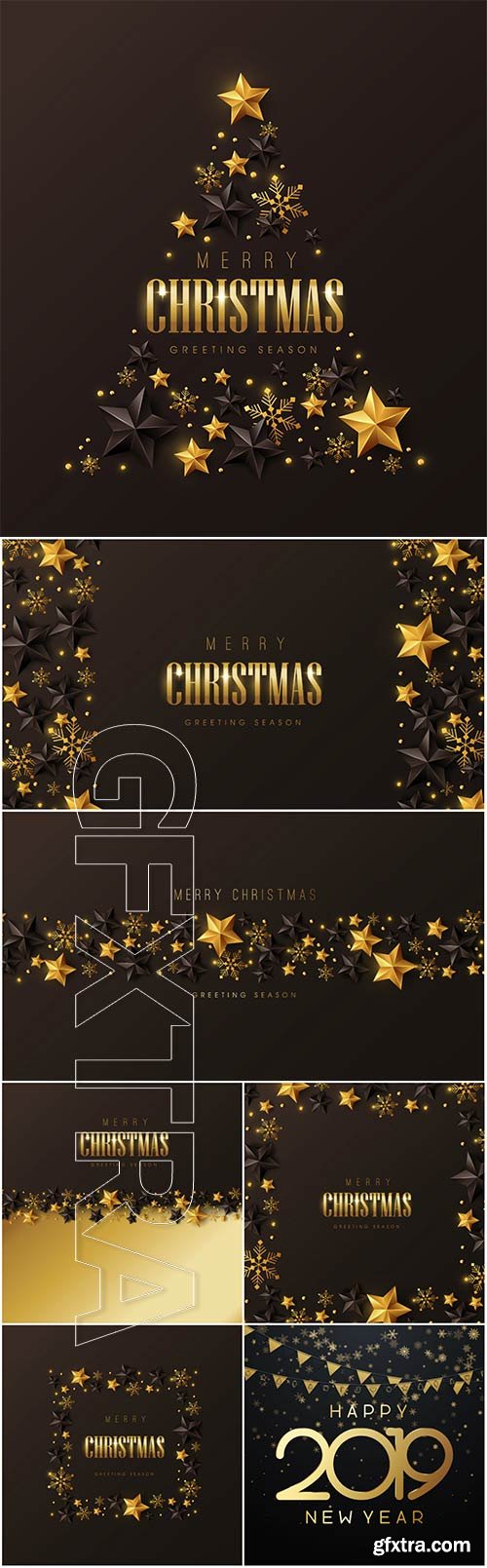 Christmas and New Year vector backgrounds with golden decor