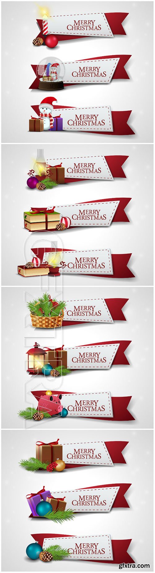 Christmas vector ribbons with cartoon Christmas icons