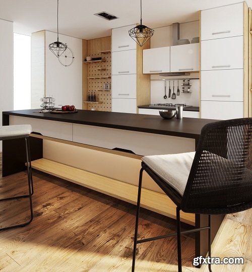 Wooden Kitchen Interior Scene