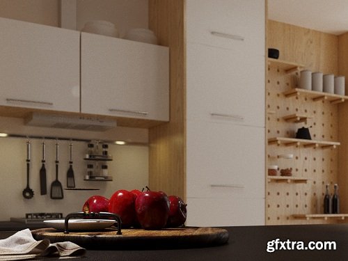 Wooden Kitchen Interior Scene