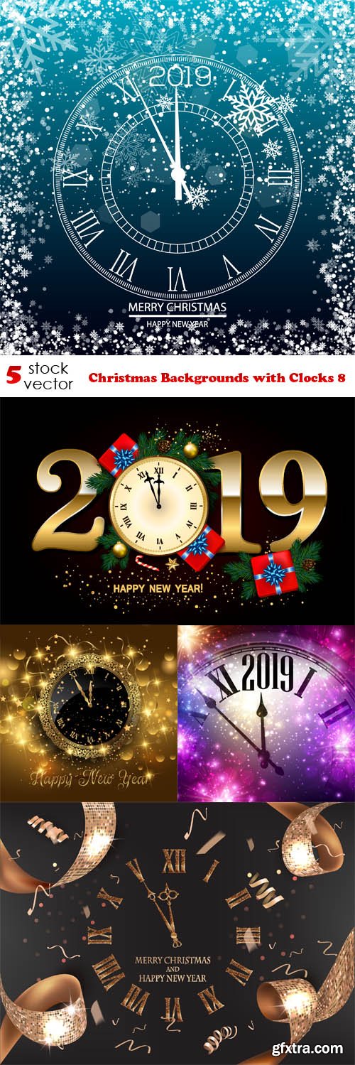 Vectors - Christmas Backgrounds with Clocks 8