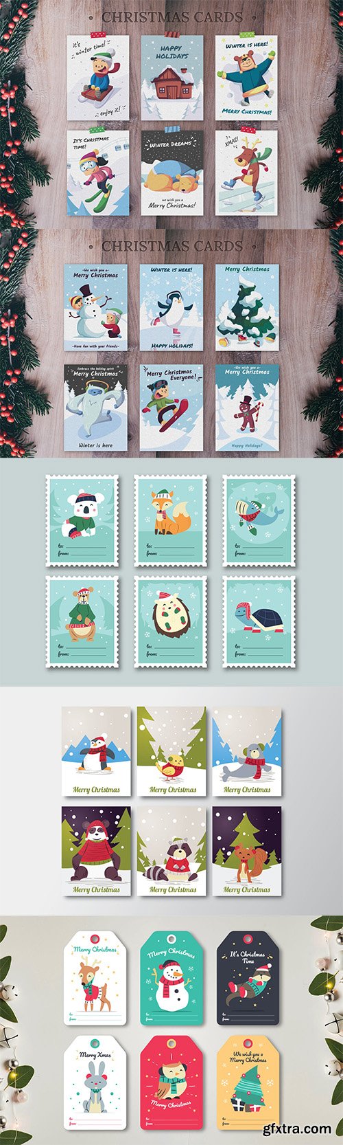 Hand Drawn Christmas Cards Collection