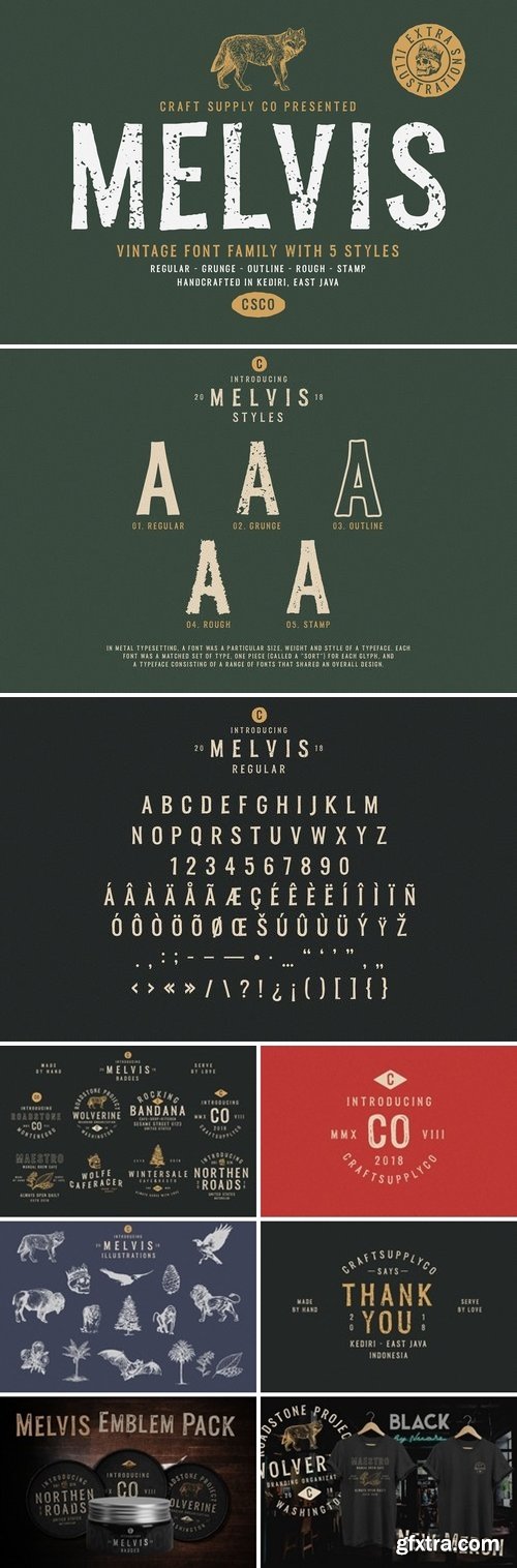 CM - Melvis - Vintage Font Family+Extras 3152404