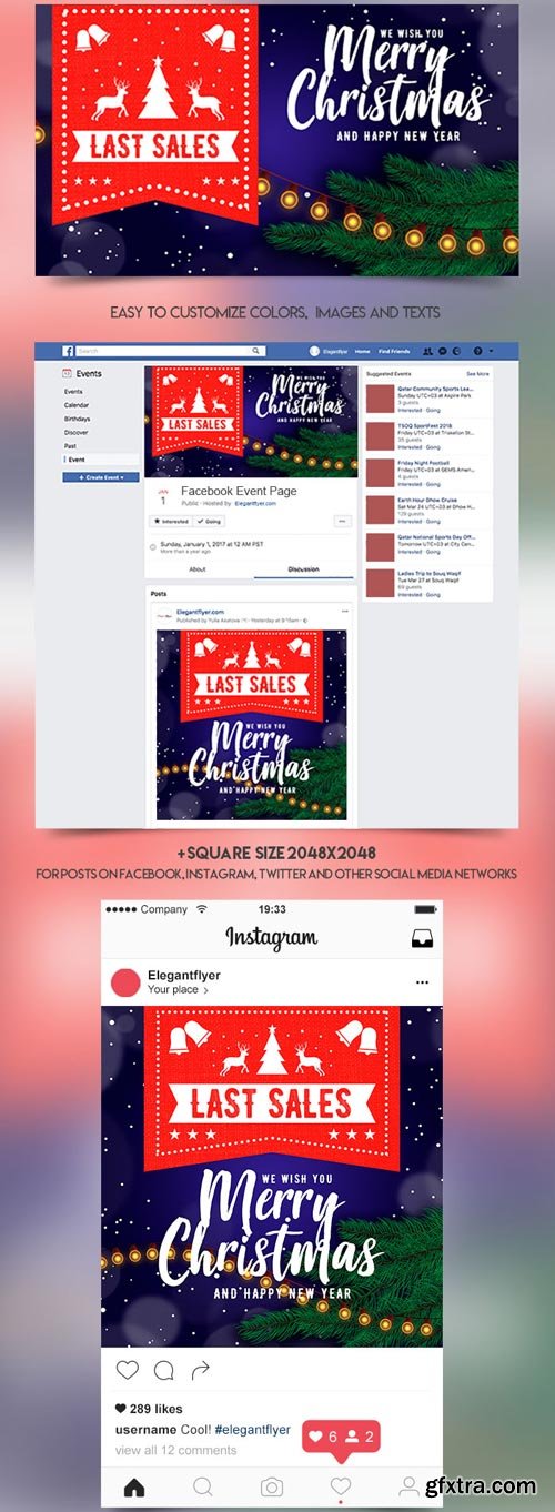 Christmas Sale V3 2018 Facebook Event + Instagram Template + YouTube Channel Banner