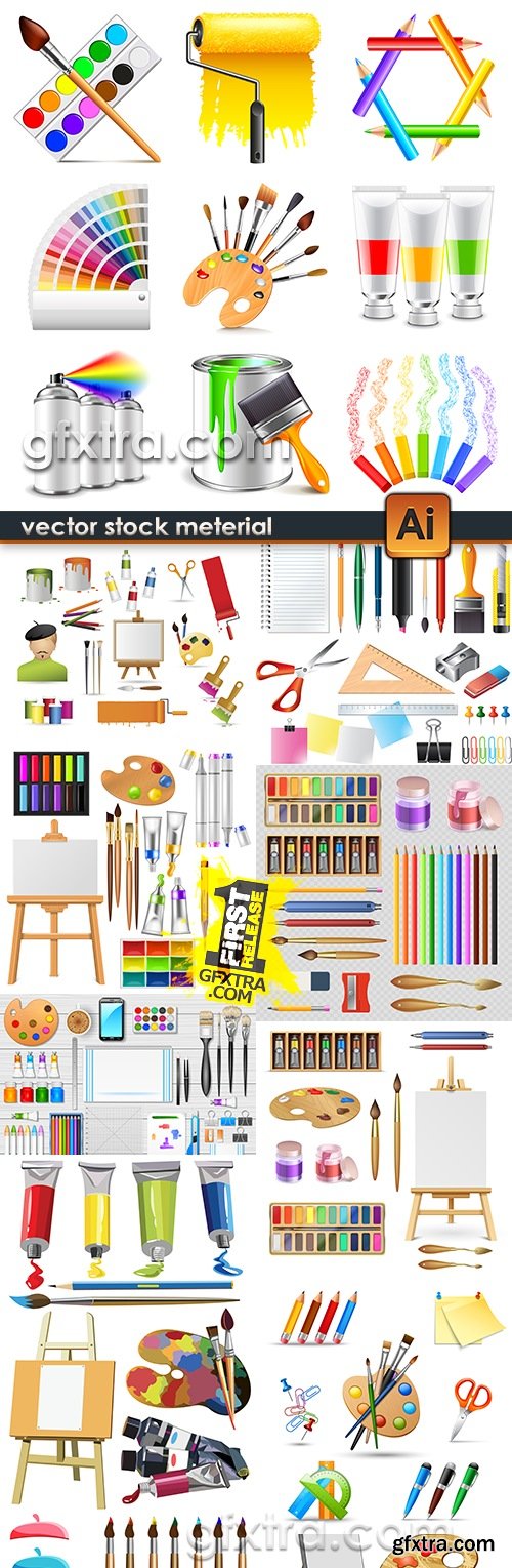 Colors of paintbrush and easel set of young artist