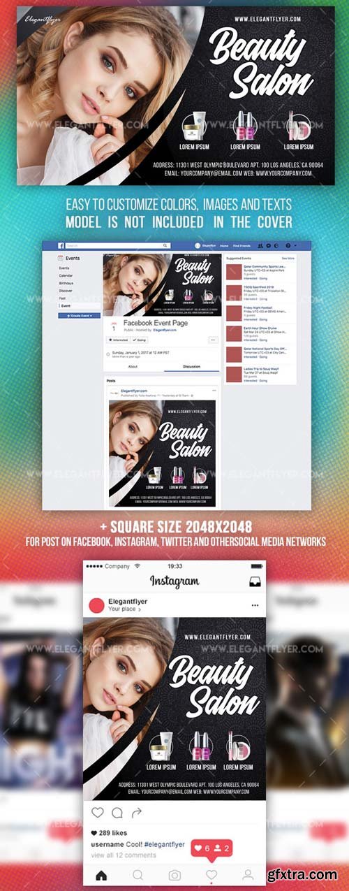 Beauty Salon V5 2018 Facebook Event + Instagram Template + YouTube Channel Banner