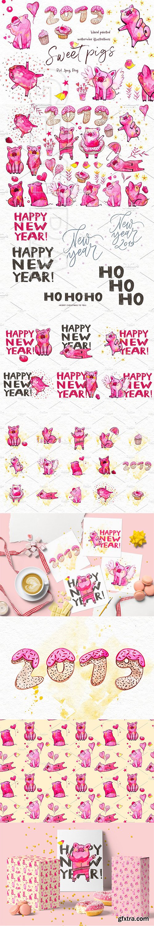 CreativeMarket - Sweet pigs 2019 3094722