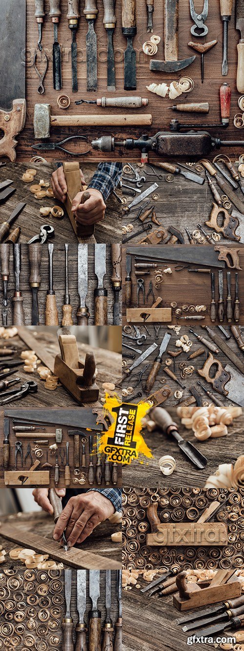 Workplace and tools of professional carpenter