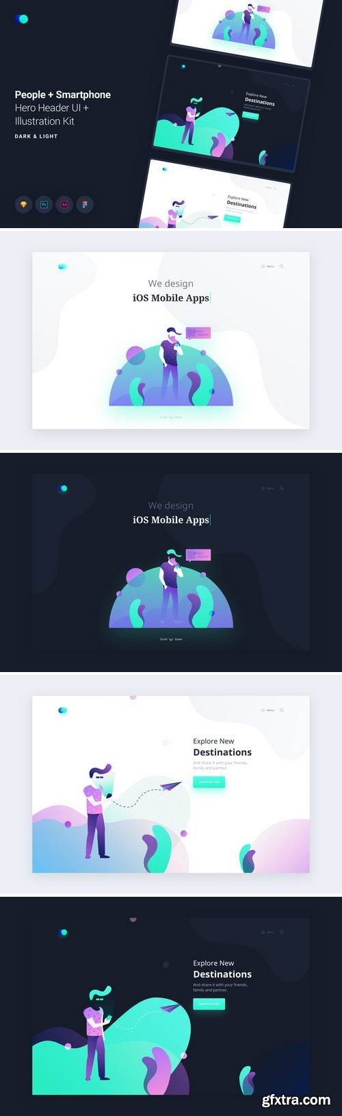 People Smartphone Web Header Illustrations Kit